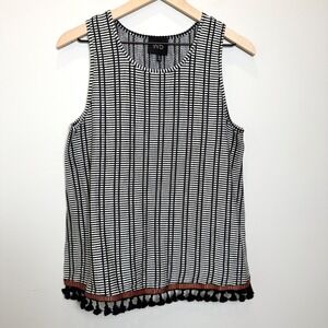 W5 Anthropologie M Black White Striped Tank Top Tassels Tribal Boho Festival